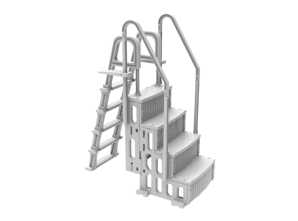 Čtyřstupňové plastové schodiště s 5stupňovým žebříkem pro nadzemní bazény